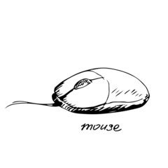 Hand drawn computer mouse. Vector illustration.