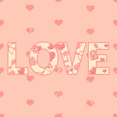 Vector Cartoon Word Love with Pattern