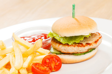 burger with french fries
