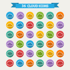 Big  set of thirty six white cloud  shapes