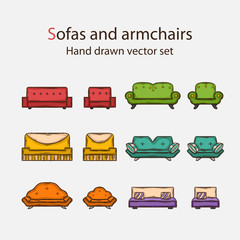 Obraz premium Icon set of sofas and armchairs