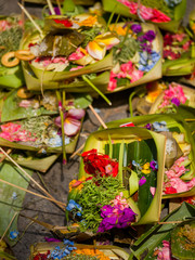 Traditional balinese offerings to gods in Bali