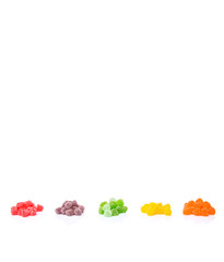 Colorful mix sugar jelly candy over white background