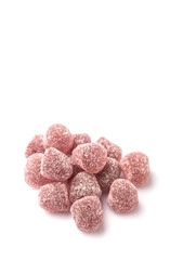 Purple colored sugar jelly candy over white background