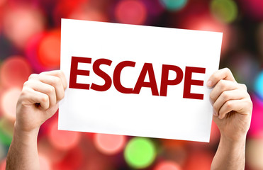 Escape card with colorful background with defocused lights