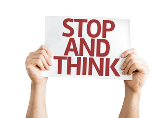 Stop and Think card isolated on white background