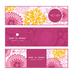 Vector pink field flowers horizontal banners set pattern