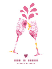 Vector pink field flowers toasting wine glasses silhouettes