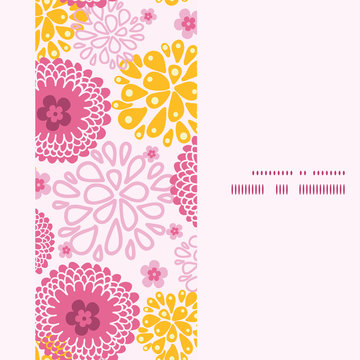 Vector pink field flowers vertical frame seamless pattern