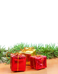 Wonderful Christmas decoration with fir tree and yellow and red