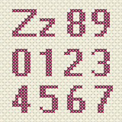 Cross stitch alphabet and number.