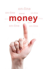 Finger clicks money online word