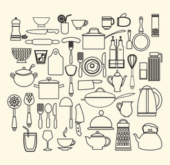 cooking foods and kitchen icons set