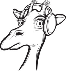whiteboard drawing - curious giraffe with headphones