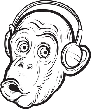 whiteboard drawing - surprised chimp with headphones