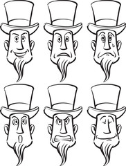 whiteboard drawing - top hat man faces