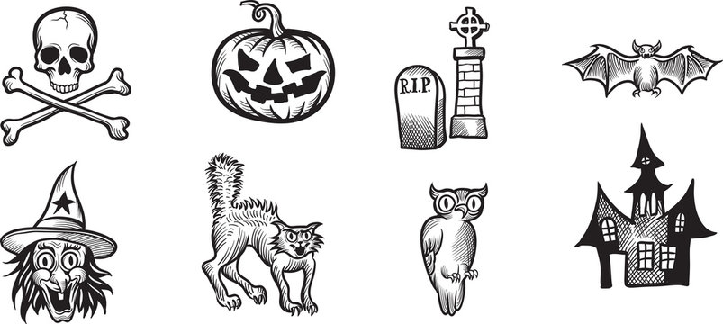whiteboard drawing - Halloween icons and design elements