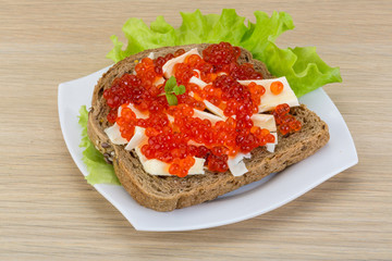 Sandwich with red caviar