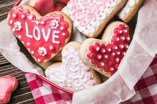 Heart shaped cookies baked on Valentines Day