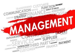 Word cloud of Management related items, presentation background