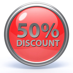 Discount 50 circular icon on white background