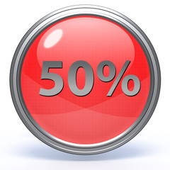 Fivety percent circular icon on white background