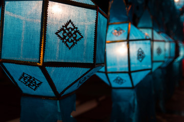 thailand traditional decorating blue paper lantern