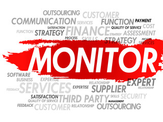 Word cloud of MONITOR related items, presentation background