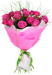 Fototapeta premium Bouquet of roses in pink package