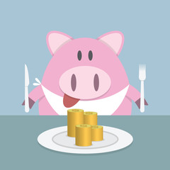 Piggy bank eating coin