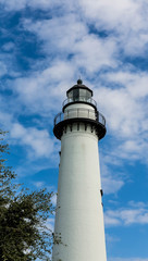 White Brick Lighthouse Rising into Beautiful Sky