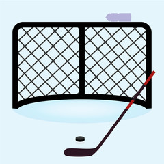 ice hockey net gate with hockey stick and puck eps10