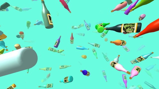 Flying bottles generated 3D video