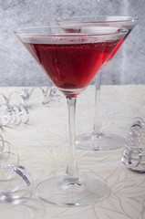 strawberry champagne cocktail in a glass