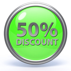 Discount 50 circular icon on white background
