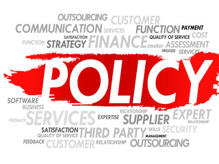 Word cloud of POLICY related items, presentation background