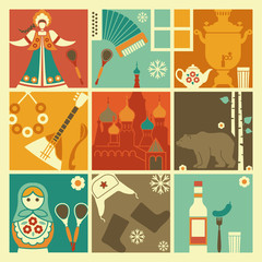 Naklejka premium Squares with traditional symbols of Russia