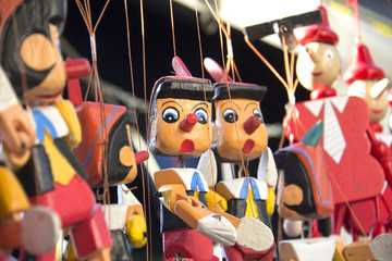 Painted wooden, the figure of Pinocchio