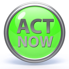 Act now circular icon on white background