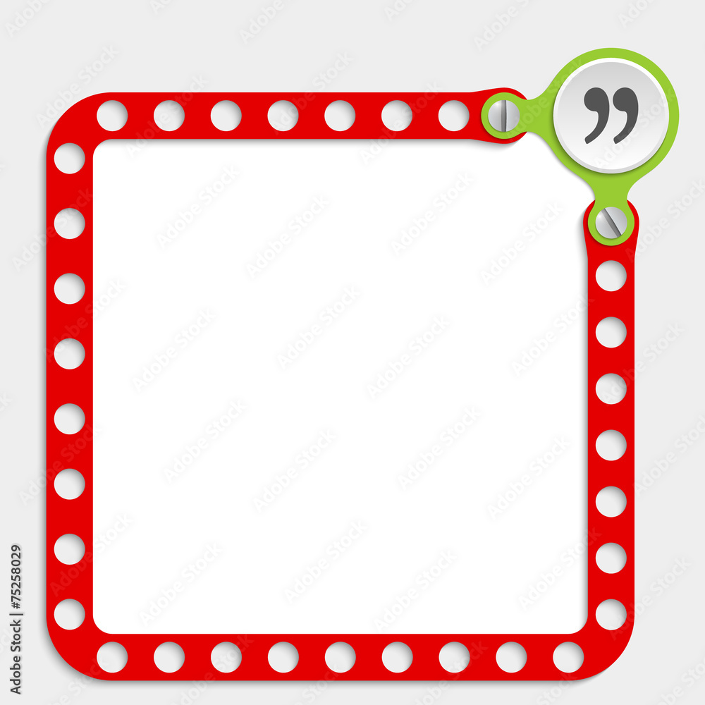 Poster red frame for any text with screws and quotation mark