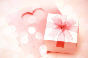The Small gift box on around of bogey pink tone for background