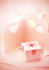 The Small gift box on around of bogey pink tone for background