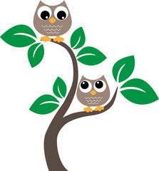 two sweet owls in a tree