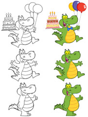 Crocodile Cartoon Mascot Character 3. Collection Set