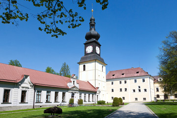 Fototapeta na wymiar The Kinsky chateau and bell tower, Zdar nad Sazavou, Czech Repu