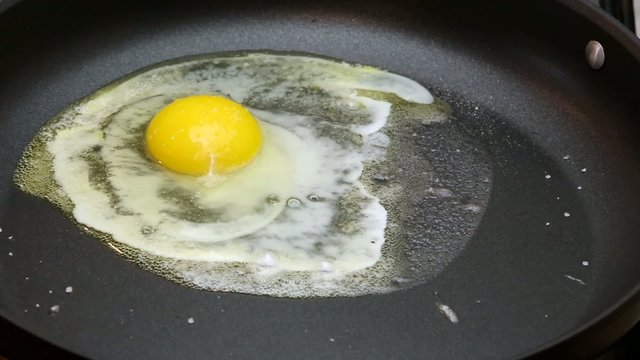 Fried egg in a frying pan, time lapse
