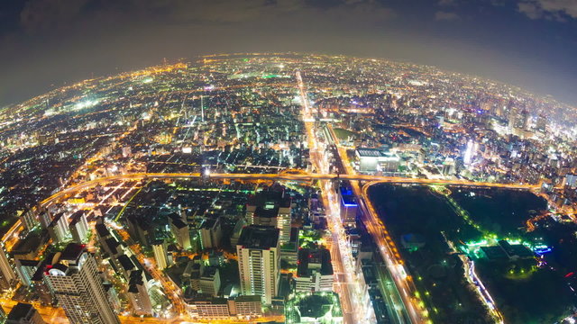 Timelapse video of Osaka in Japan aerial view