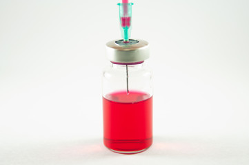 Action of liquid pump from medicine vial by injection syringe