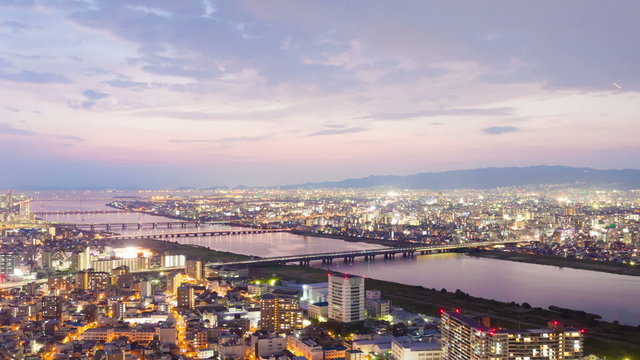 Timelapse video of Osaka in Japan, aerial view