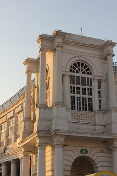 Architectural detail at sunset of a modern Palace in New Delhi